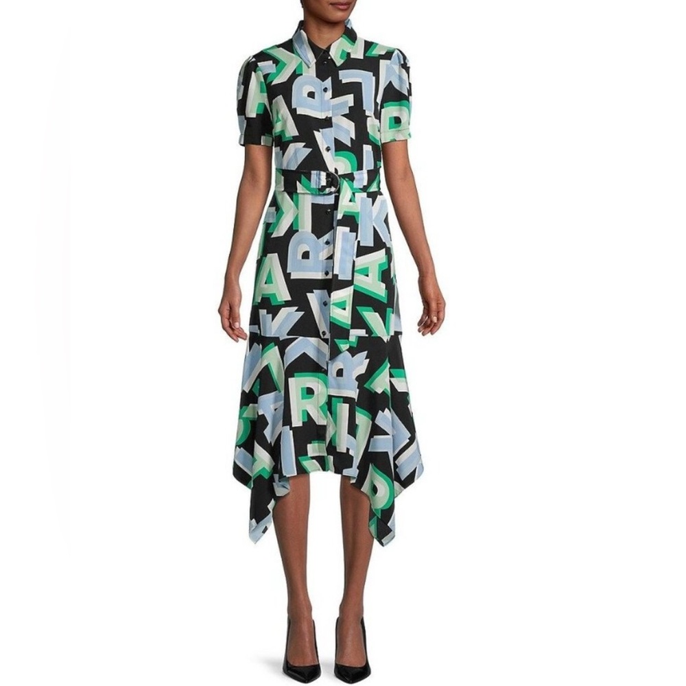 Karl Lagerfeld PARIS Women's Letter Print Belted Midi Dress Size 10 NWT